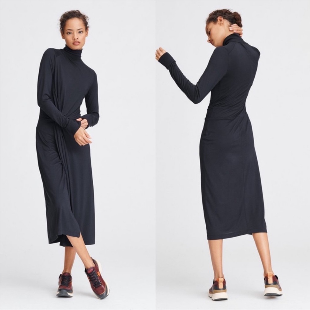 Rag & Bone Jersey Draped Shaw Turtleneck Midi Dress, Small